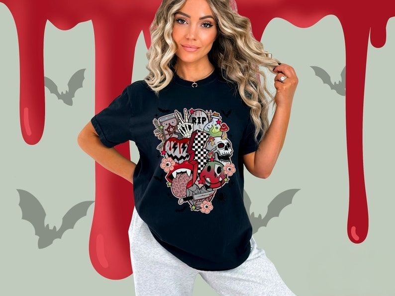 Retro Halloween Spooky Season Smiley Face T-shirt