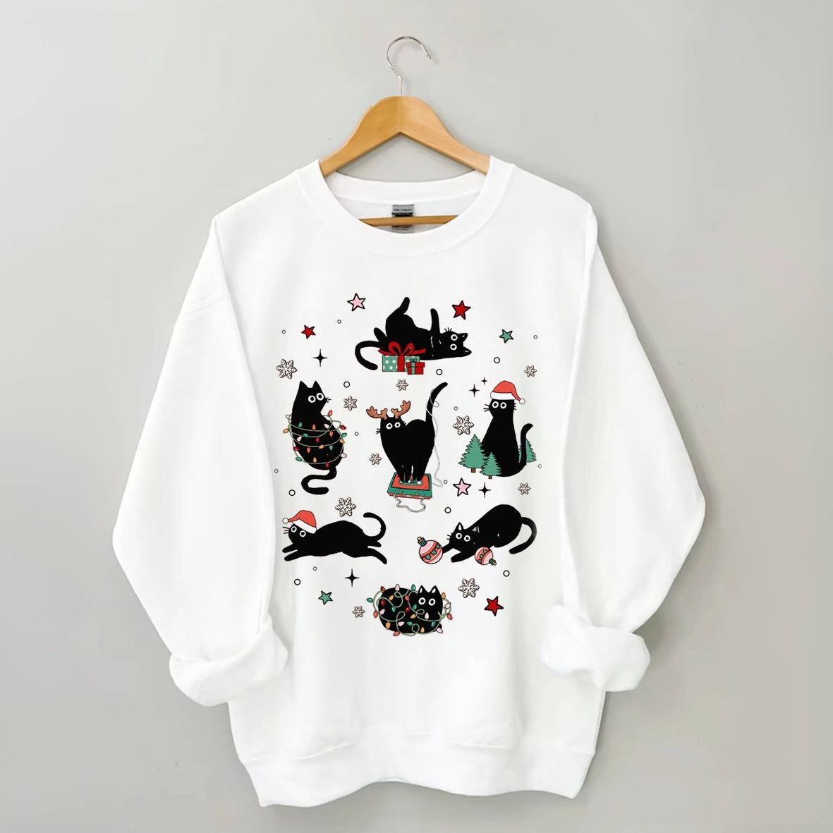 Cat Print Christmas Sweatshirt