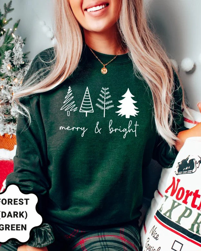 Merry &amp; Bright Christmas Trees Sweatshirt