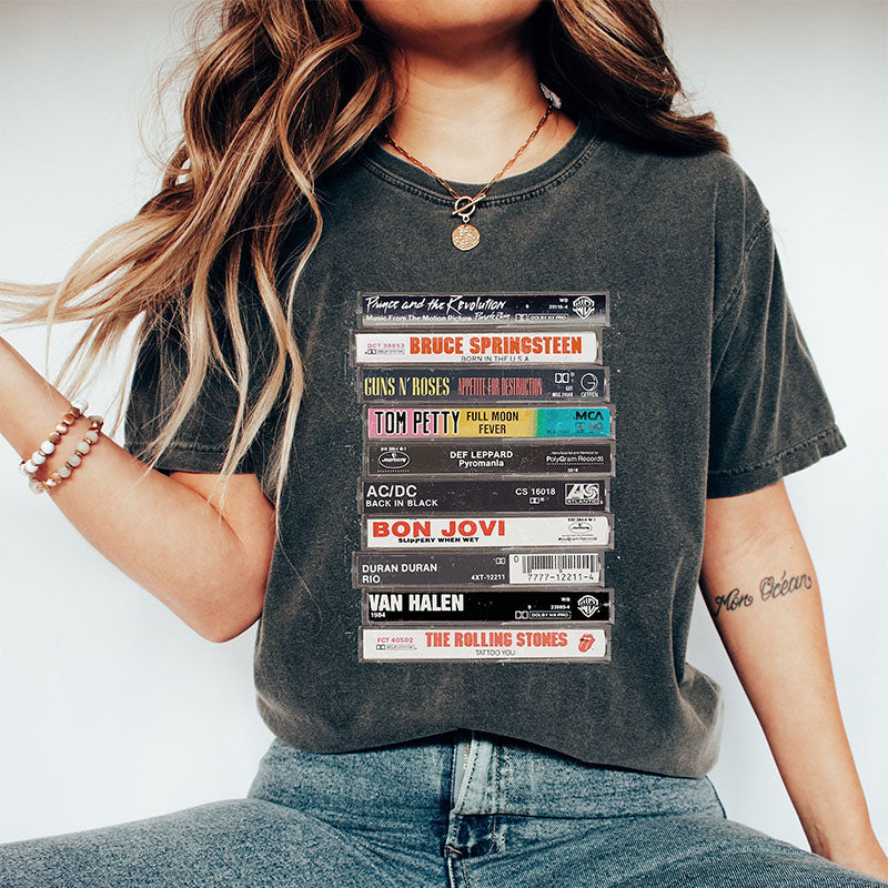 Vintage Rock Cassettes Tape Printed T-shirt