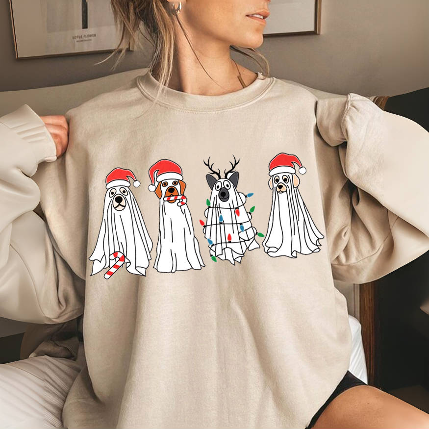 Retro Christmas Ghost Dog Sweatshirt
